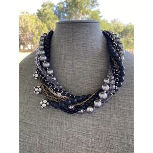 Necklace Multi Strands Chains Beaded Chunky Statement Asymmetric Accents 22”